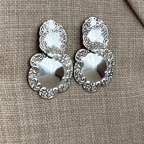 Art Nouveau Sterling Silver Drop Luggage tag style Large spoon Earrings - Picture 3 of 6